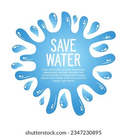 diseño de vectores de salpicadura de agua en fondo blanco con texto de ahorro de agua escrito