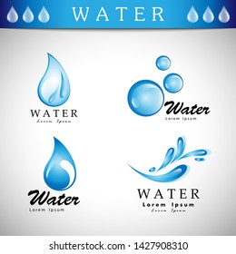 Vector De Espoleta De Agua Y Iconos De Desprendimiento - Aislados En Fondo Gris. Iconos De Esplas De Agua Plana E Iconos De Colección De Iconos Para Sitios Web, Etiquetas, Etiquetas, Plantillas De Logotipo Y Diseño De Burbujas