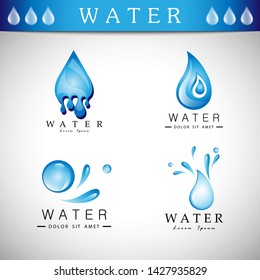 Water Splash Vector And Drop Icons Set - Isolated On Gray Background. Vector Illustration Collection Of Abstract Flat Water Splash and Drop Melting Icon For Label, Sticker, Logo And Bubble Design