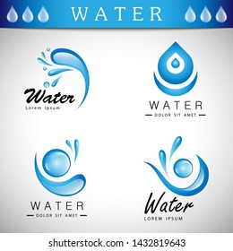 Water Splash Vector And Drop Icons Set - Isolated On Gray Background. Vector Illustration Collection Of Flat Water Splash And Drop Icons For Website, Label, Sticker, Logo Template And Bubble Design