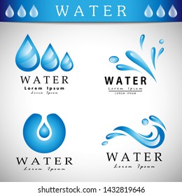 Vector De Espoleta De Agua Y Iconos De Desprendimiento - Aislados En Fondo Gris. Colección De Iconos De Agua Plana E Iconos De Colocación Para Sitios Web, Etiquetas, Etiquetas, Plantillas De Logotipo Y Diseño De Burbujas