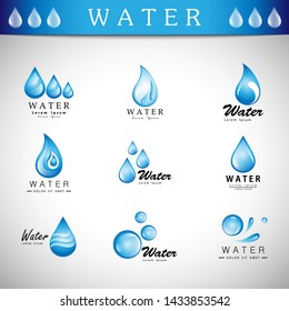 Water Splash Vector And Drop Icons Set - Isolated On Gray Background. Vector Illustration Collection Of Flat Water Splash And Drop Icons For Website, Label, Sticker, Logo Template And Bubble Design