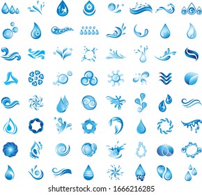 Water Splash Vector And Drop Logo Set - Isolated On White Background. Vector Collection Of Flat Water Splash and Drop Logo. Icons For Droplet, Wave, Rain, Raindrop, Company Logo And Bubble Design