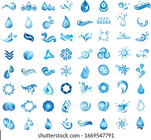 Water Splash Vector And Drop Logo Set - Isolated On White Background. Vector Collection Of Flat Water Splash And Drop Logo. Icons For Droplet, Wave, Rain, Raindrop, Company Logo And Bubble Design