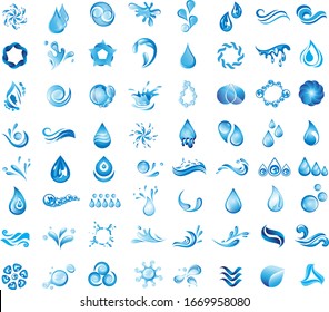 Water Splash Vector And Drop Logo Set - Isolated On White Background. Vector Collection Of Flat Water Splash and Drop Logo. Icons For Droplet, Wave, Rain, Raindrop, Company Logo And Bubble Design