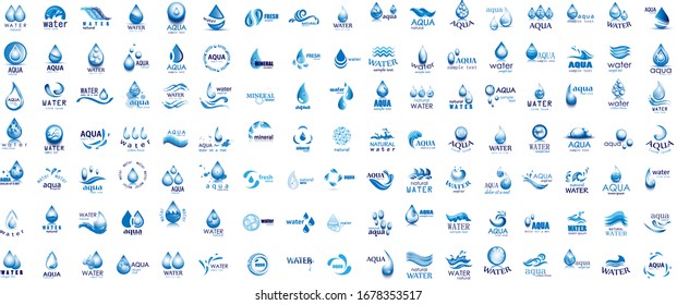 Water Splash Vector And Drop Logo Set - Isolated On White. Vector Collection Of Flat Water Splash and Drop Logo. Icons For Droplet, Water Wave, Rain, Raindrop, Company Logo And Bubble Design