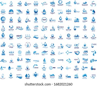 Water Splash Vector And Drop Logo Set - Isolated On White. Vector Collection Of Flat Water Splash and Drop Logo. Icons For Droplet, Water Wave, Rain, Raindrop, Company Logo And Bubble Design