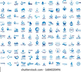 Water Splash Vector And Drop Logo Set - Isolated On White. Vector Collection Of Flat Water Splash and Drop Logo. Icons For Droplet, Water Wave, Rain, Raindrop, Company Logo And Bubble Design