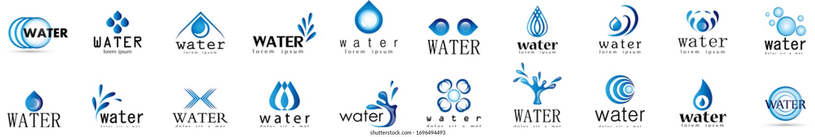 Water Splash Vector And Drop Set - Isolated On White. Vector Collection Of Flat Water Splash and Drop Logo. Icons For Droplet, Water Wave, Rain, Raindrop, Company Logo And Bubble Design