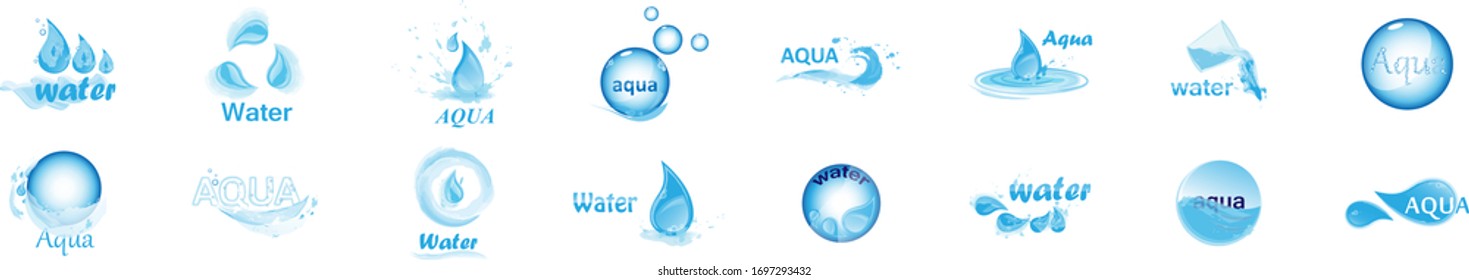 Water Splash Vector And Drop Set - Isolated On White. Vector Collection Of Flat Water Splash and Drop Logo. Icons For Droplet, Water Wave, Rain, Raindrop, Company Logo And Bubble Design