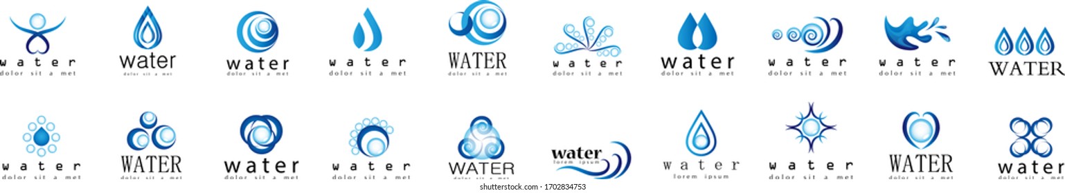 Water Splash Vector And Drop Set - Isolated On White. Vector Collection Of Flat Water Splash and Drop Logo.  