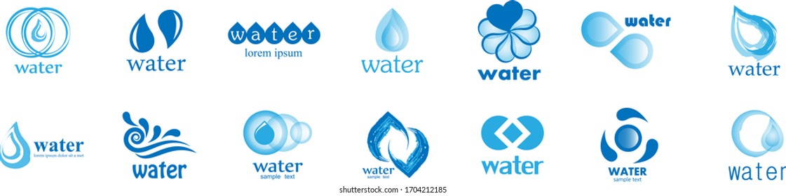 Water Splash Vector And Drop Set - Isolated On White. Vector Collection Of Flat Water Splash and Drop Logo. Icons For Droplet, Water Wave, Rain, Raindrop, Company Logo And Bubble Design