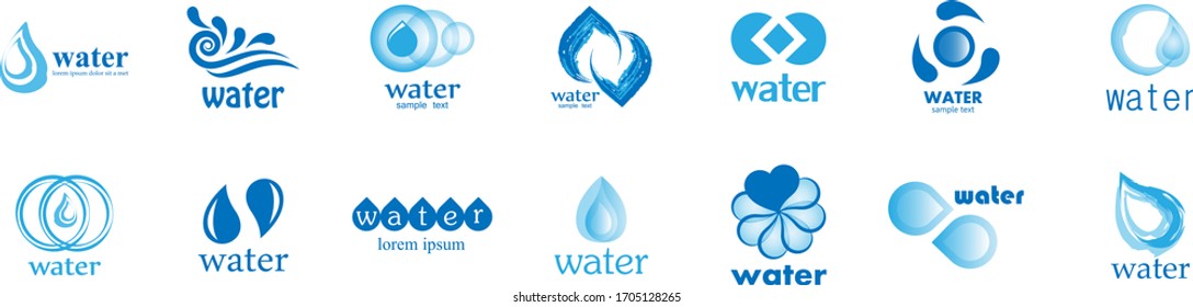 Water Splash Vector And Drop Set - Isolated On White. Vector Collection Of Flat Water Splash and Drop Logo. Icons For Droplet, Water Wave, Rain, Raindrop, Company Logo And Bubble Design