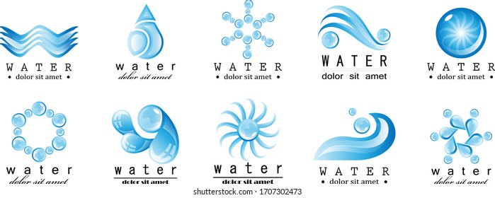 Water Splash Vector And Drop Set - Isolated On White. Abstract Vector Collection Of Flat Water Splash and Drop Logo. 