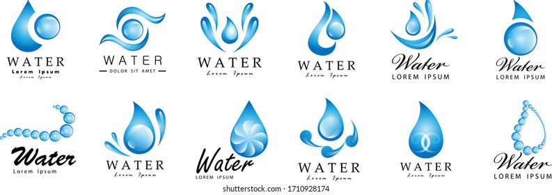 Water Splash Vector And Drop Set - Isolated On White. Abstract Vector Collection Of Flat Water Splash and Drop Logo. Icons For Droplet, Water Wave, Rain, Raindrop, Company Logo And Bubble Design