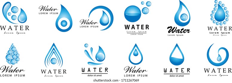 Water Splash Vector And Drop Set - Isolated On White. Abstract Vector Collection Of Flat Water Splash and Drop Logo. Icons For Droplet, Water Wave, Rain, Raindrop, Company Logo And Bubble Design