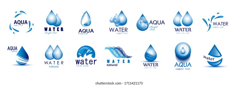 Water Splash Vector And Drop Set - Isolated On White. Abstract Vector Collection Of Flat Water Splash and Drop Logo. Icons For Droplet, Water Wave, Rain, Raindrop, Company Logo And Bubble Design