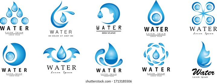 Water Splash Vector And Drop Set - Isolated On White. Abstract Vector Collection Of Flat Water Splash and Drop Logo. Icons For Droplet, Water Wave, Rain, Raindrop And Company Logo