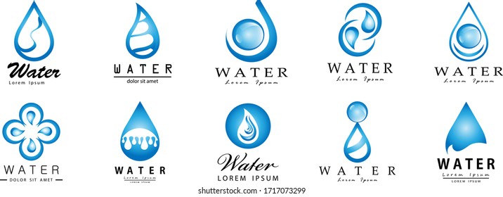 Water Splash Vector And Drop Set - Isolated On White. Abstract Vector Collection Of Flat Water Splash and Drop Logo. Icons For Droplet, Water Wave, Rain, Raindrop, Company Logo And Bubble Design