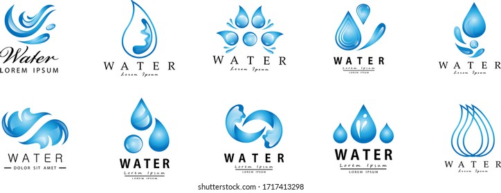 Water Splash Vector And Drop Set - Isolated On White. Abstract Vector Collection Of Flat Water Splash and Drop Logo. Icons For Droplet, Water Wave, Rain, Raindrop, Company Logo And Bubble Design