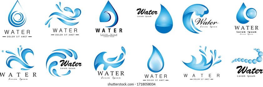 Water Splash Vector And Drop Set - Isolated On White. Abstract Vector Collection Of Flat Water Splash and Drop Logo. Icons For Droplet, Water Wave, Rain, Raindrop, Company Logo And Bubble Design