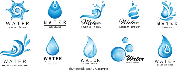 Water Splash Vector And Drop Set - Isolated On White. Abstract Vector Collection Of Flat Water Splash and Drop Logo. Icons For Droplet, Water Wave, Rain, Raindrop, Company Logo And Bubble Design