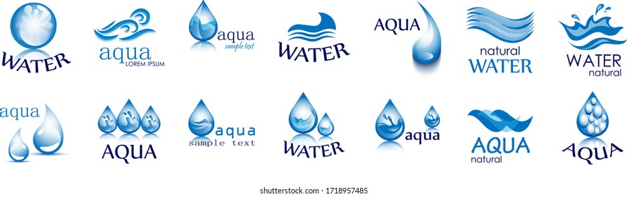 Water Splash Vector And Drop Set - Isolated On White. Abstract Vector Collection Of Flat Water Splash and Drop Logo. Icons For Droplet, Water Wave, Rain, Raindrop, Company Logo And Bubble Design