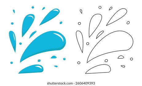 A water splash vector. Water drops in colors and outline.