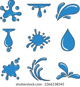 Water Splash Vector Illustration Black Outline, Abstract Water Drop Collection