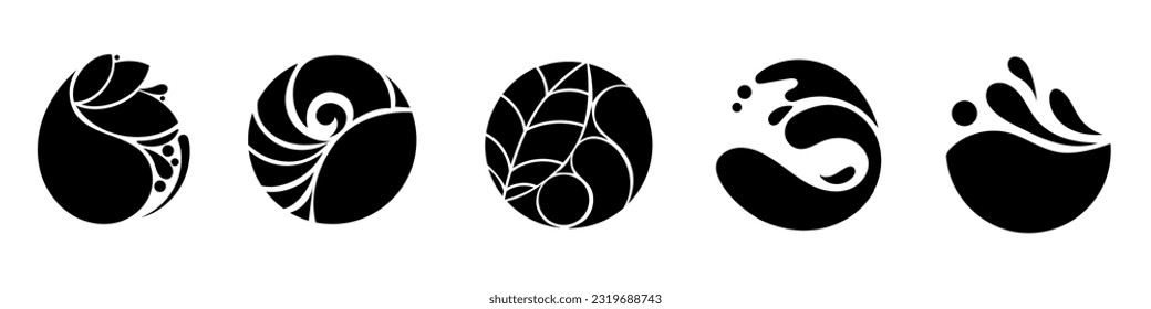 Water splash vector silhouettes Environment save concept with water drops, liquid waves and  leaf. Aqua drop element. 