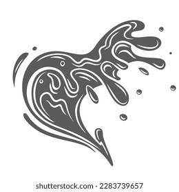 Esplandor de agua de ondas de imagen vectorial de icono de glifo. Sello de la marea curvada o oceánica, marea de espuma con gotitas de fibra fresca, salpicaduras y goteo de rociado líquido ondulado, torbellino de agua corriente en tormenta