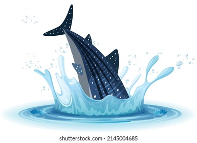 A water splash with whale on white background illustration