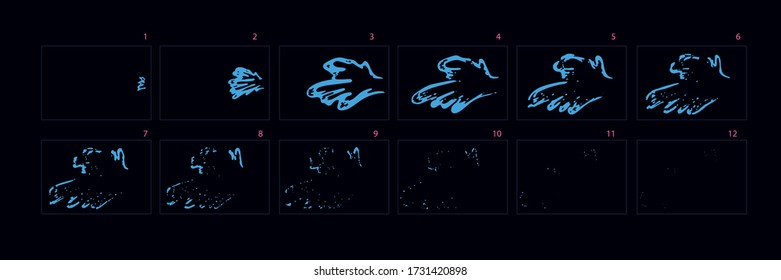 Water splashes animation. Water splash sprite sheet for game or cartoon or animation. 2d classic animation water flow effect. – Vector

