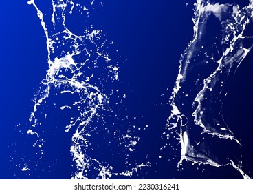Water splashes and blue background. Fresh watercolor abstract vector art backdrop for cards, flyer, poster, banner and cover design. Hand drawn motion illustration for design.	
