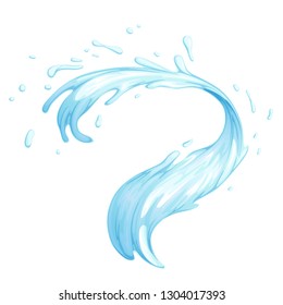 Water splashes, bursts, whirls, waves. Isolated on white background.