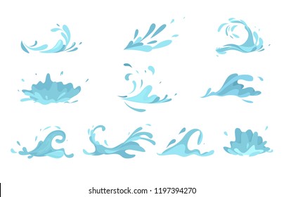 Water splashes collection blue waves wavy symbols