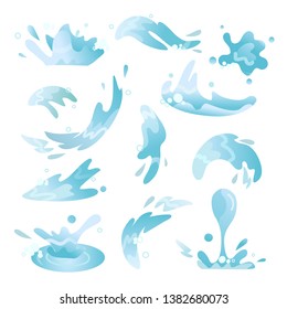 Water splashes collection blue waves wavy symbols