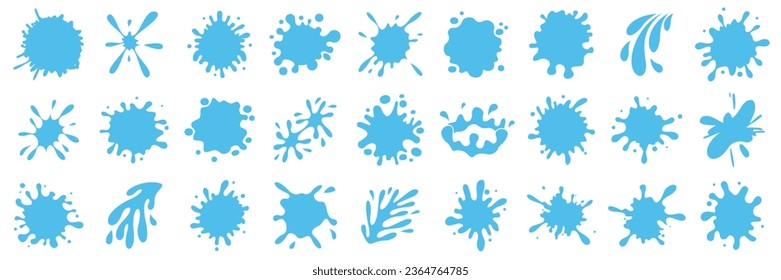 Water splashes collection in flat design. Cartoon water splash. Fluid drop, splash icons