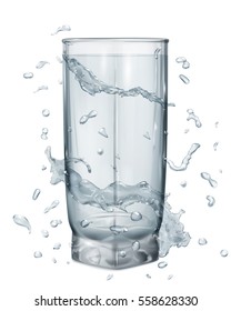 Water splashes in gray colors around a opaque glass on white background