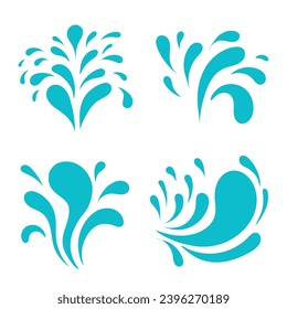 Water splashes line silhouettes set vector illustration. Marine ripples and liquid drip, ocean or sea waves with foam and splatters, spray with water droplets in wavy outline collection.