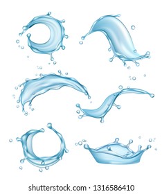 Water splashes. Liquid drops transparent nature watering vector realistic template