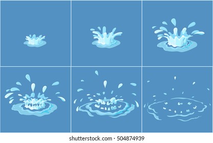 Water Splashes Vector Frame Set For Game Animation.