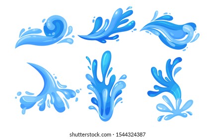 Water Splashes Vector Illustrated Set. Motion of Aqua Concept