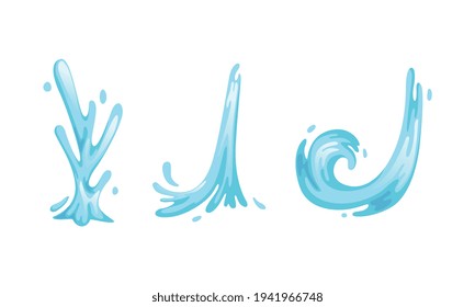 Water Splashes and Waves Set, Purity, Ecology, Cosmetic and Beauty Concept Cartoon Vector Illustration on White Background