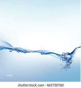 Salpicaduras de agua sobre fondo blanco, onda de agua con burbujas, Ilustración vectorial