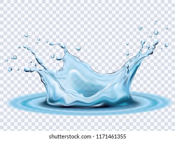 Water splashing on transparent background, vector illustration.