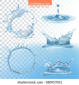 Water splashing with transparency, vector set