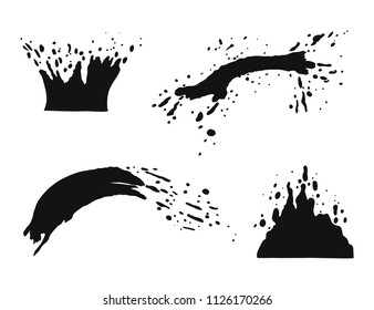 water splatter vector silhouette. isolated jet and droplets fly.