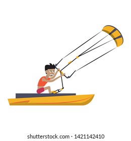 Water sport athelete with kite on boat vector illustration graphic design