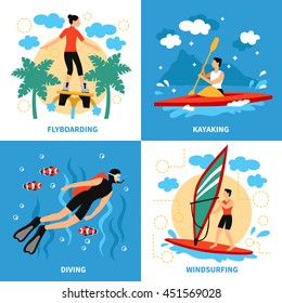 Water Sport Concept. Water Sport Vector Illustration.Water Sport  Flat Icons Set. Water Sport Design Set.Water Sport  Isolated Elements.